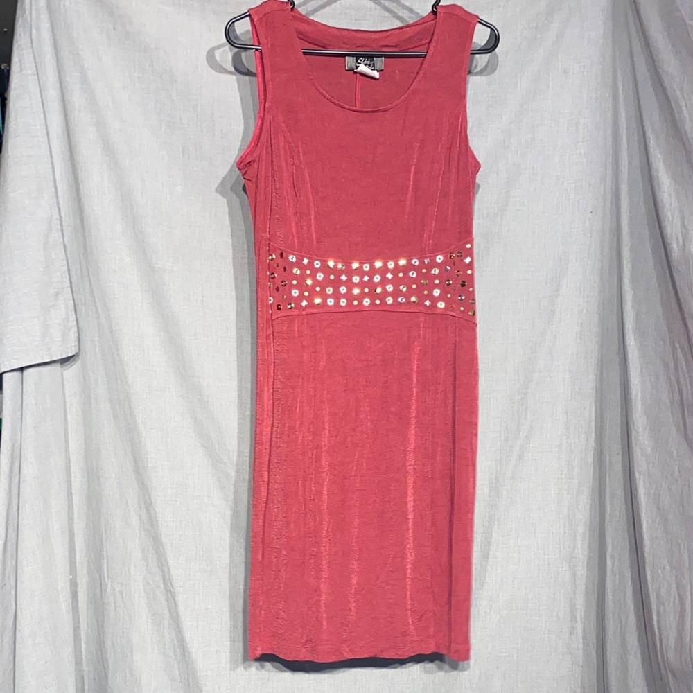 Slinky Brand Coral Sleeveless Mini Dress with Studded Waist